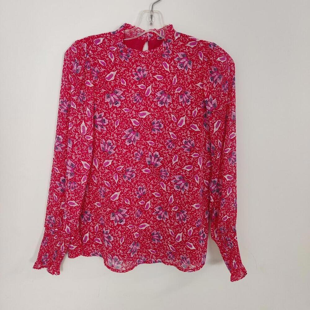 Joie Women's Blouse Size XS Red Pink Floral Bohemian Business Casual Sheer Lined